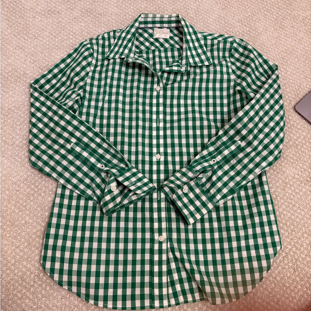 J. Crew Green and White Plaid Shirt
